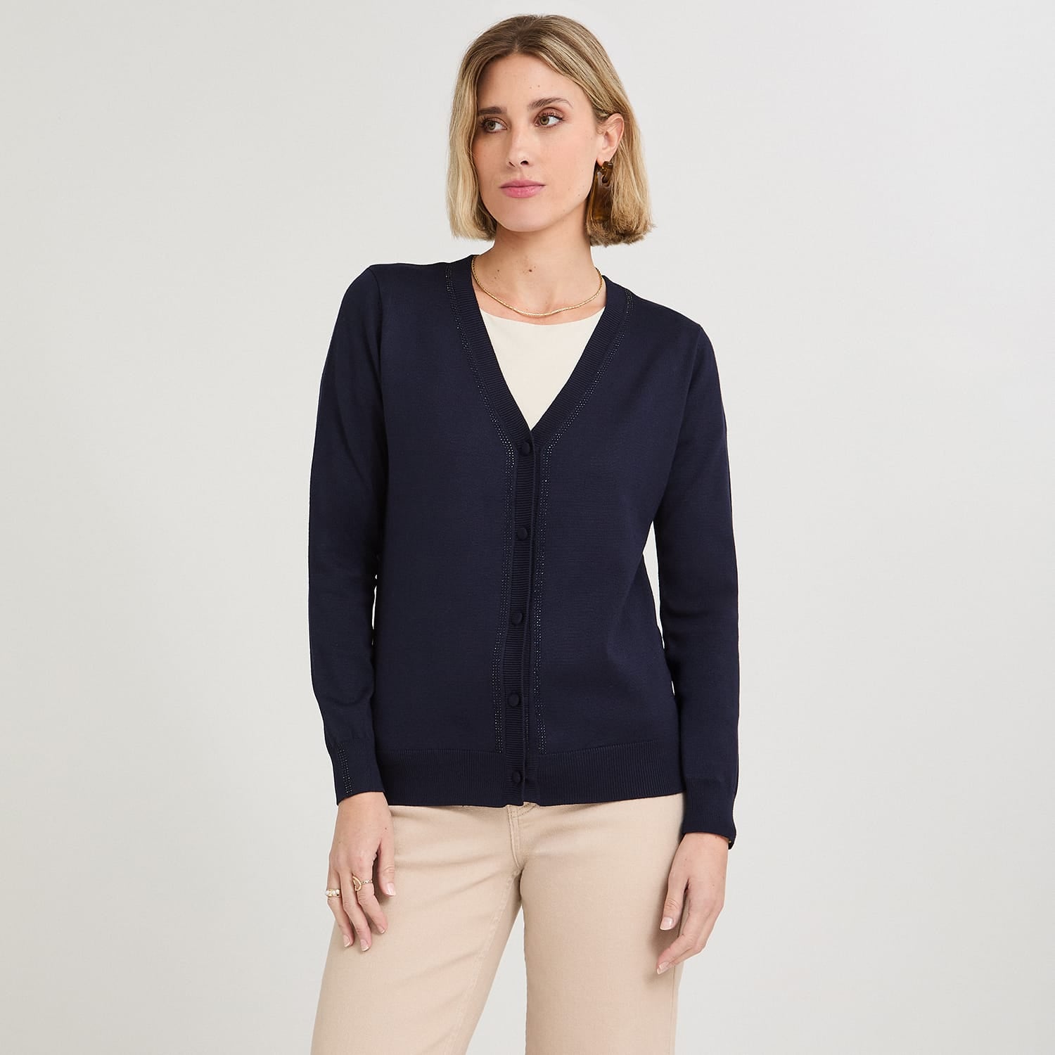 Cardigan con Aplicación de Strass Azul